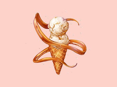 Sea Salt with Caramel Ribbons caramel dessert food ice cream illustration salt straw sea salt waffle cone