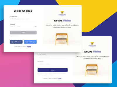 Login / Signup | Furniture Web App 2d app artwork design form furniture home illustration information login login form minimal minimalist minimalistic register signin ui uiux ux web