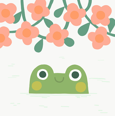 Frog in Flowers Illustration animal art characterdesign cute design digital drawing floral flowers frog illustration licensing picture book vector