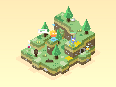 Highlands design games green highlands illustration illustrator isometric landscape monsters nature trees vector video games