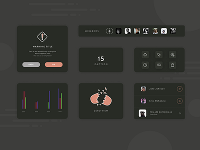 UI Elements (II) app charts dark mode dark ui items lists modal design ui user interface ux ux design web zero