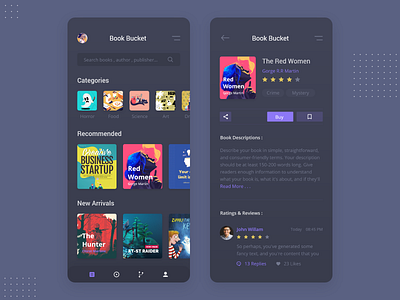 Book Bucket andorid app book bookapp clean dark dark ui design details home ios iphone library mobile trending uiux xd