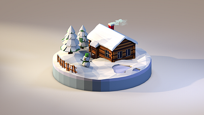 Winter House 3d 3dillustration 3dmodeling cinema4d diorama house illustration isometric lowpoly lowpolyart renders snowman winter