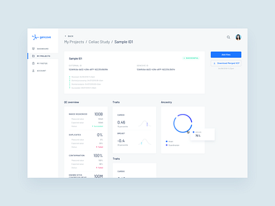 Gencove app blue blues breadcrumbs cards clean dashboard design gencove genomic hellohello interface light metrics minimal simple ui ux web website