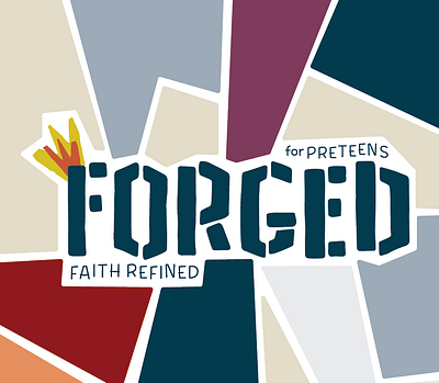 Forged: Faith Refined biblestudy colorblock cover cover design curriculum design fire forge kids