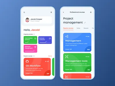 Courses dashboard for iOS app app cards clean dashboard design ios management mobile ui white