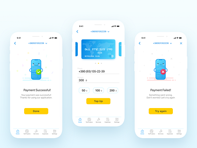 Mobile payment screens app application banking concept credit card empty state expenses failed finance illustration ios iphone lifecell mobile operator payment phone screen successful top up