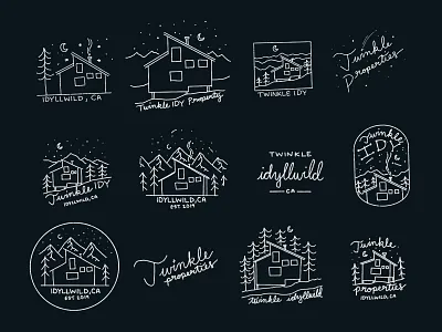 Logo sketches branding cabin california design drawing flasheet idyllwild illustration line art logo minimal mountains outdoors outdoorsy