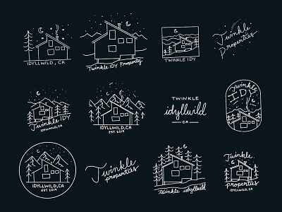 Logo sketches branding cabin california design drawing flasheet idyllwild illustration line art logo minimal mountains outdoors outdoorsy