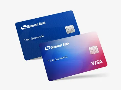 Sunwest Bank Brand Sheet bank banking blue branding card color credit card debit card design flat gradient logo red sunwest type typography