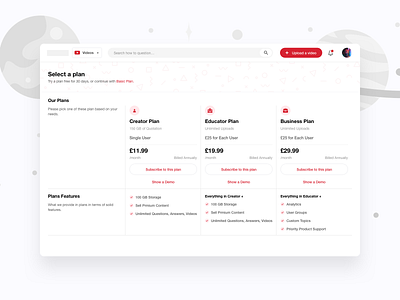 Plans - Videos Platform app business design educator free illustration minimal package plan plans platform subscribe subscription subscriptions ui ux video videos web website