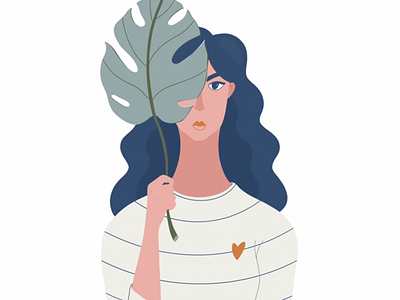 Still can see you character flat girl illustration leaf monstera plant