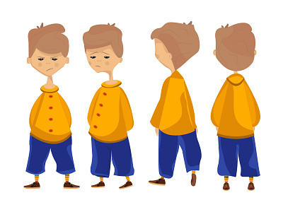 Feeling sad blue boy character design face flat illustration sad yellow