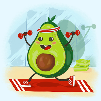 Avocado fitness fruit avocado fitness fruit gym gymnastic health healthy illustration sport