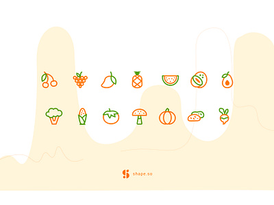 Icon Set - Shape Library adobe xd app app icons design figma food food icons fruits icon iconography icons illustrations interface minimal sketch ui ux vegetables web webdesign