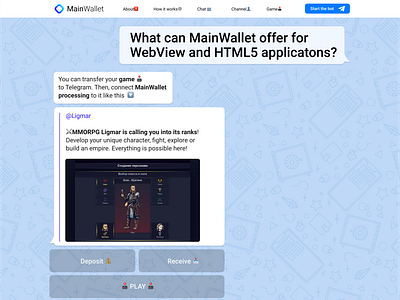 MainWallet. Landing page. clean embacy landing page landingpage logo telegram web website