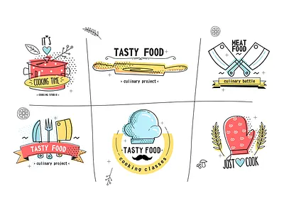 Cooking badges badge flat food illustration kit8 kitchen tasty vector