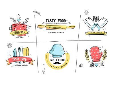 Cooking badges badge flat food illustration kit8 kitchen tasty vector