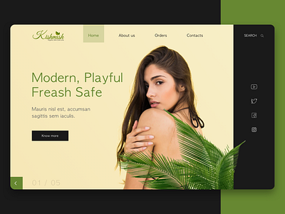 Organic Skin Care Line black challenge design fresh girl green hero image mainpage minimalist mobile modern organic skin skincare ui uiux user interface ux webdesign website