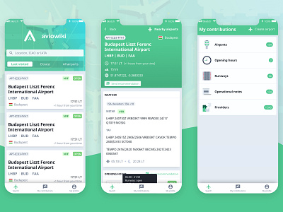 Aviation informations - Mobile app airport aviation badge contribute details list mobile app design search tabs ui widgets