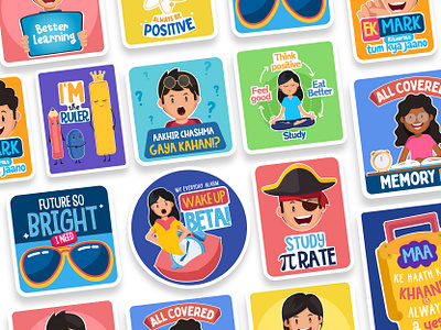 Stickers branding colors graphics illustration design kids kids illustration school stickers schools sticker design stickers