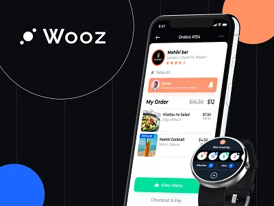 Wooz – catering customer service system design figma ios mobile smartwatch ui ux