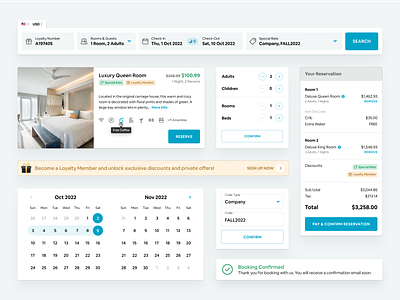 Guestfront - Hospitality Software UI Elements booking brand card dashboard design details dropdowns experience guest hospitality hotel product reservation ui ui elements ux widgets
