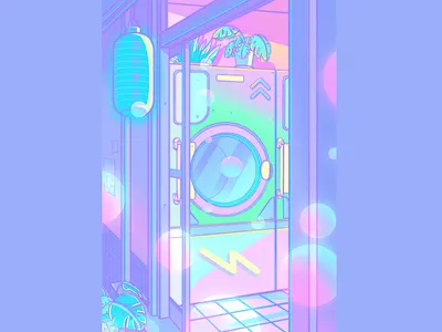 Laundry Night 80s aesthetic anime city illustration japan japanese lavender lofi pastel sailormoon tokyo vaporwave