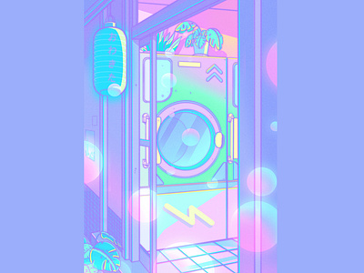 Laundry Night 80s aesthetic anime city illustration japan japanese lavender lofi pastel sailormoon tokyo vaporwave