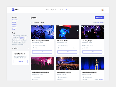 Job Search Platform - Events application clean ui conference events hire interface job search meetup minimal platform product product design recruiting search training upcoming web design