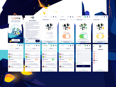 Free VPN World adobe xd android app design illustration on off robot switch ui universe ux vector