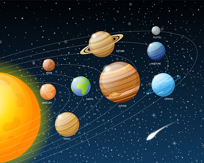 Planets Solar System design earth illustration jupiter mars mercury neptune night planets pluto saturn science sky solar space stars sun systm uranus venus