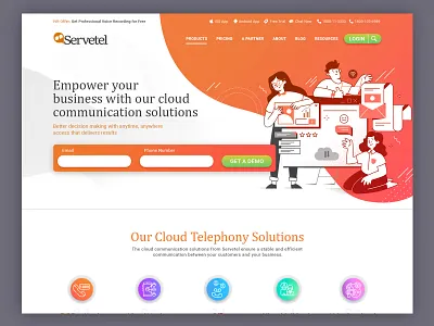 Servetel web page design banner business cloud computer design icon illustration logo minimal typography ui ui design vector web webdesign website website design