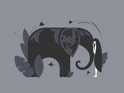 Feel black white elephant flowers graphicdesign illustration lineart nature woman