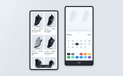 Shopping App l 3 · 365 adobexd design dribbble figma filter hello light theme light ui mobile app mobile ui nike shoe shoes shopping shopping app sort sort by trends ui