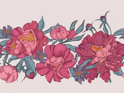Horizontal pattern with peony flowers for decor. decor drawing flower horizontal peonies peony seamless