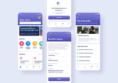 ServiceNow HR Native App app bright colorful design employee portal human resources ios mobile native purple servicenow ui ui design ux ux design