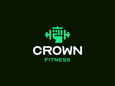 Crown Fitness Logo Design brand branding crown design dumbbell fitness gym hand icon king logo logodesign minimal smart logo stream strong
