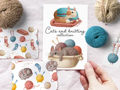 knitting illustrations animals branding cartoon cats character design doodle hand crafted hand drawn illustration knitting logo
