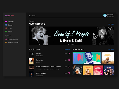 Music Player ( Dark Mode ) app design music app music player typography ui ux ux ui design web web design