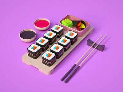 Sushi Time 3d art direction branding c4d concept design dribbble illustration iran modeling octane tehran ui ux