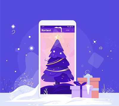 Happy Holidays from Kortext app christmas christmas tree happy new year illustraion merrychristmas new year phone procreate screen snow