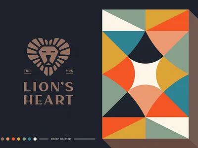 LION'S HEART app black and white brand branding icon identity illustration illustrations lettering lion logo logo logomark logotype mark minimal monogram pattern typography ui ux