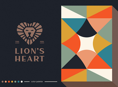 LION'S HEART app black and white brand branding icon identity illustration illustrations lettering lion logo logo logomark logotype mark minimal monogram pattern typography ui ux