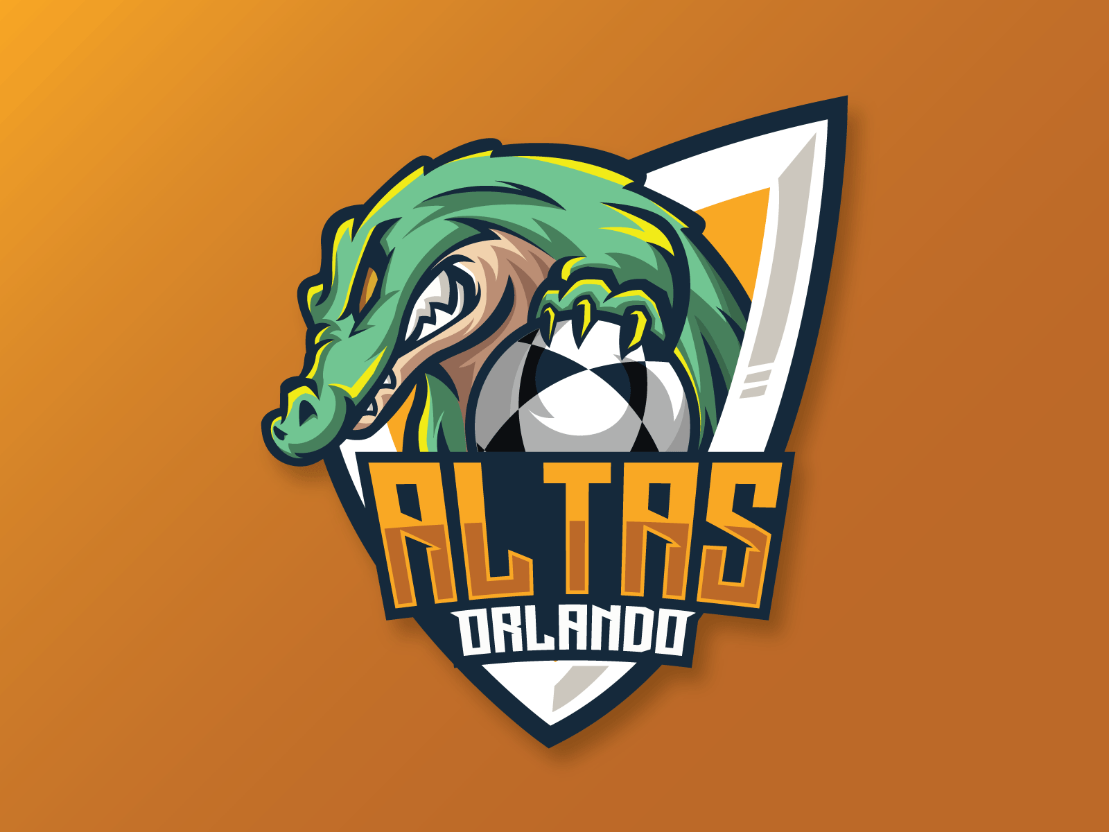 beach sports logo "ALTAS ORLANDO" altasorlando angry awesome ball cool crocodile crocodile logo esport esportlogo football football logo illustration logo logo character logos predator repeat shirt sport tshirt