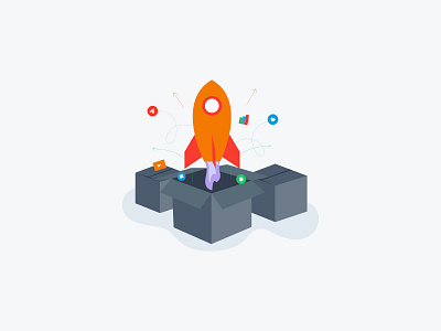 Social Media Rocket Illustration colorful concept flat illustration