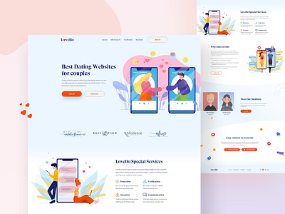 Lovello - Dating App Landing Exploration adobe xd app branding clean creative datingapp design illustraion landing page logo minimal trend 2020 typography ui uidesign ux vector web web design website