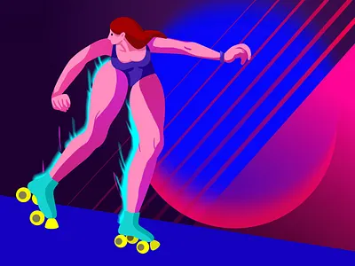 Retro disco rollerblading girl character girl girls illustration illustrations
