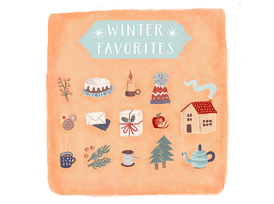 Winter Favorites blue cake candle christmas card illustration nature orange tea tree warm colors winter