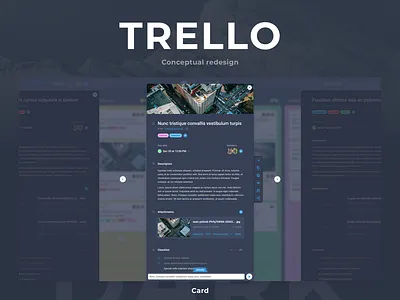 Trello. Conceptual redesign. Dark. Card. app concept dark interface kanban product productivity redesign redesign concept task manager trello ui web